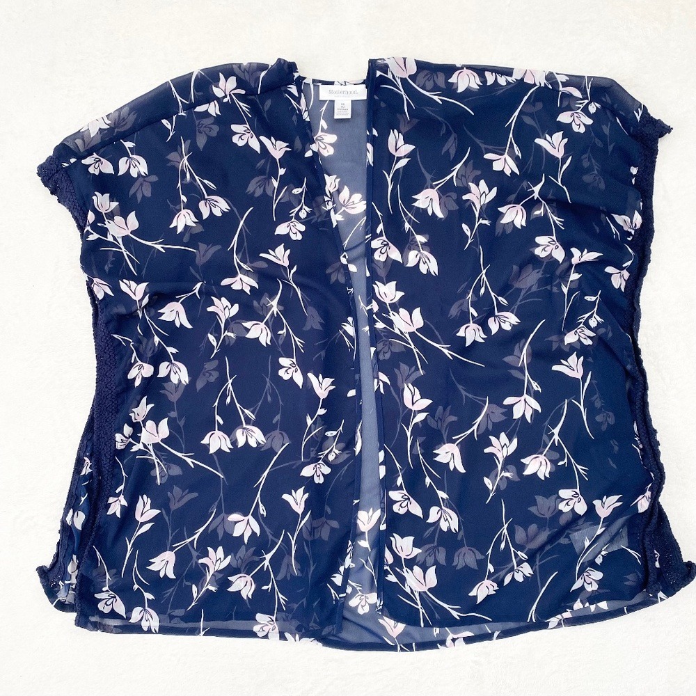 Motherhood Floral‎ Sheer Kimono Wrap Top Women OS Navy Blue Maternity